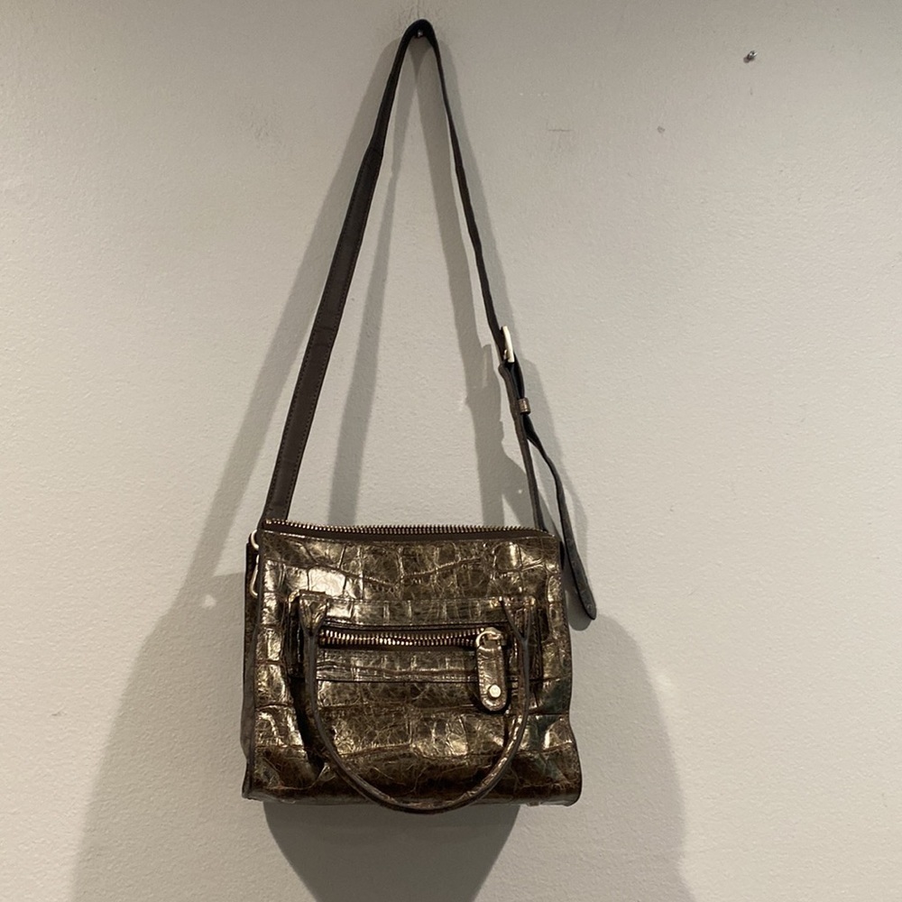 Eric Javits Dark Brown Alligator Skin Handbag or Crossbody Bag with Red Interior